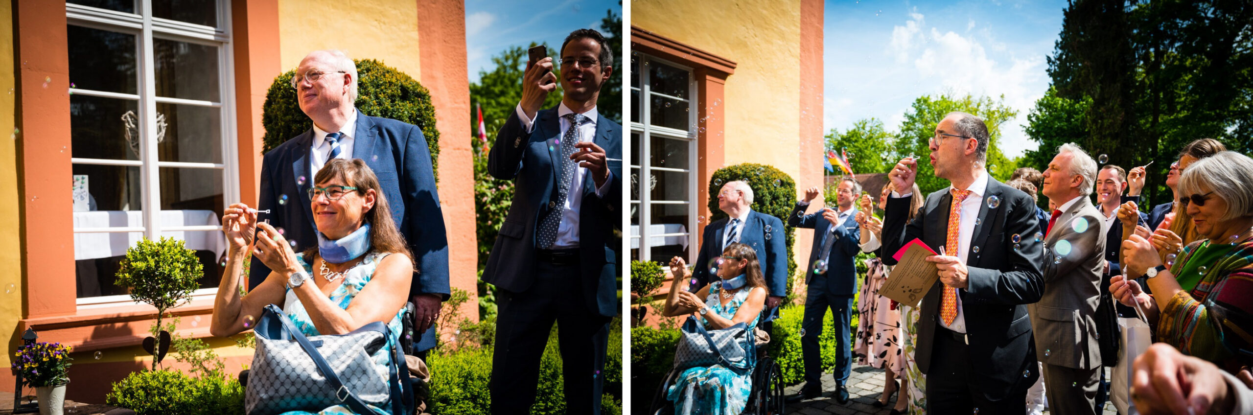 Gäste beim Auszug und Spalier vor dem Schlosshotel Gedern