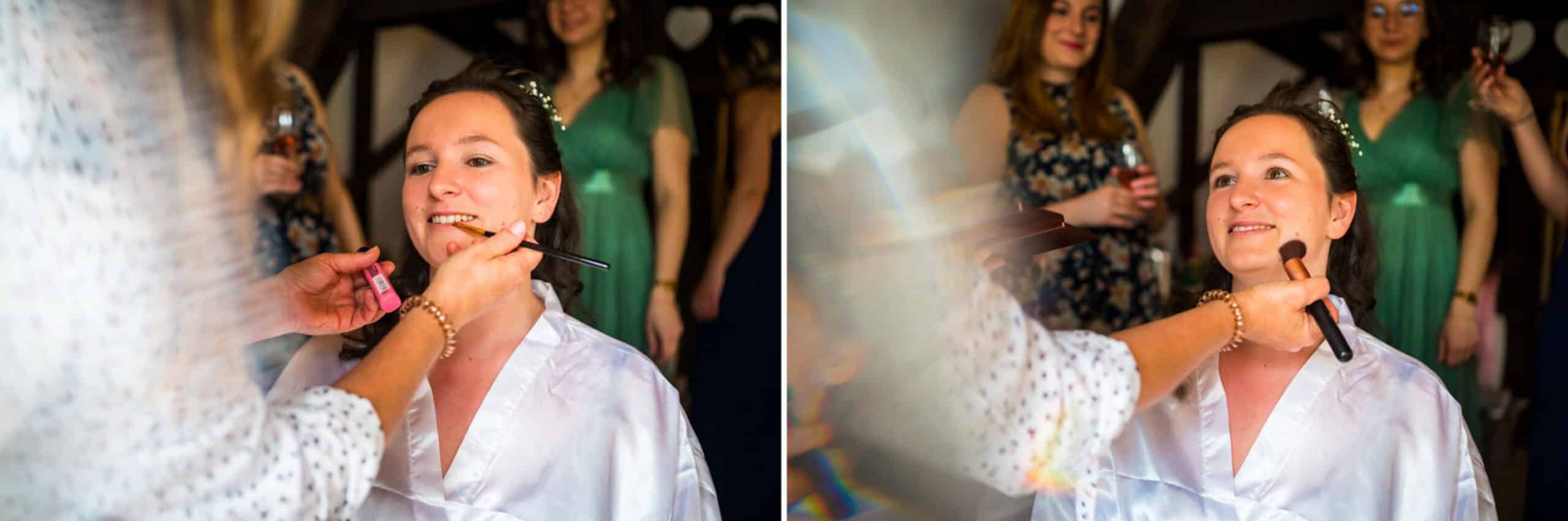 Braut beim Schminken für eine Hochzeit auf dem Hofgut Hohenstein