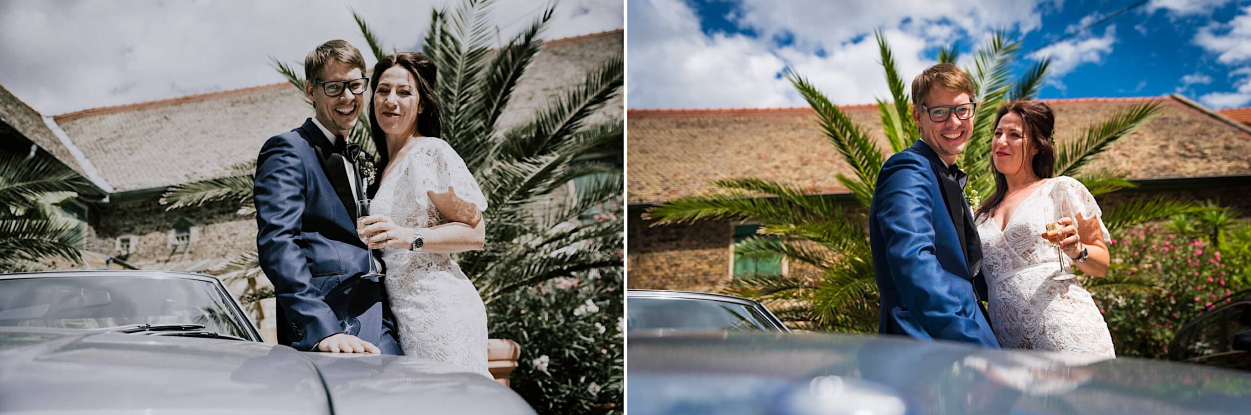 Brautpaar beim Shooting im Innenhof des Weingut Junghof in Undenheim