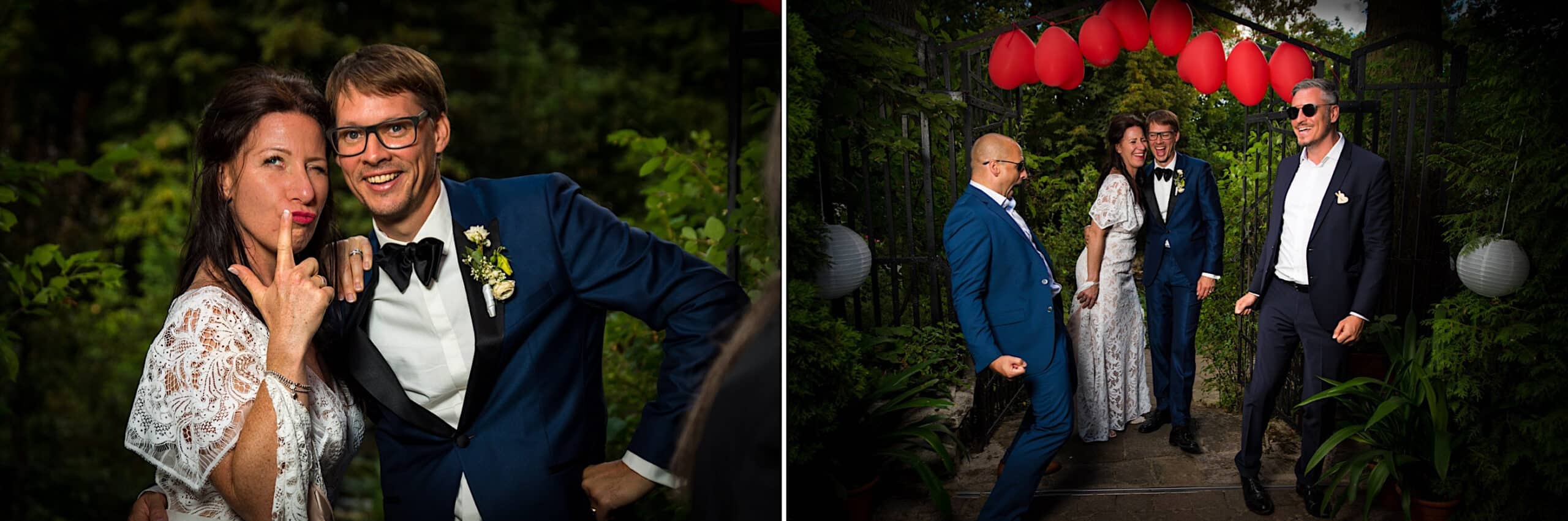 Brautpaar beim Shooting im Weingut Junghof in Undenheim mit lustiger Pose