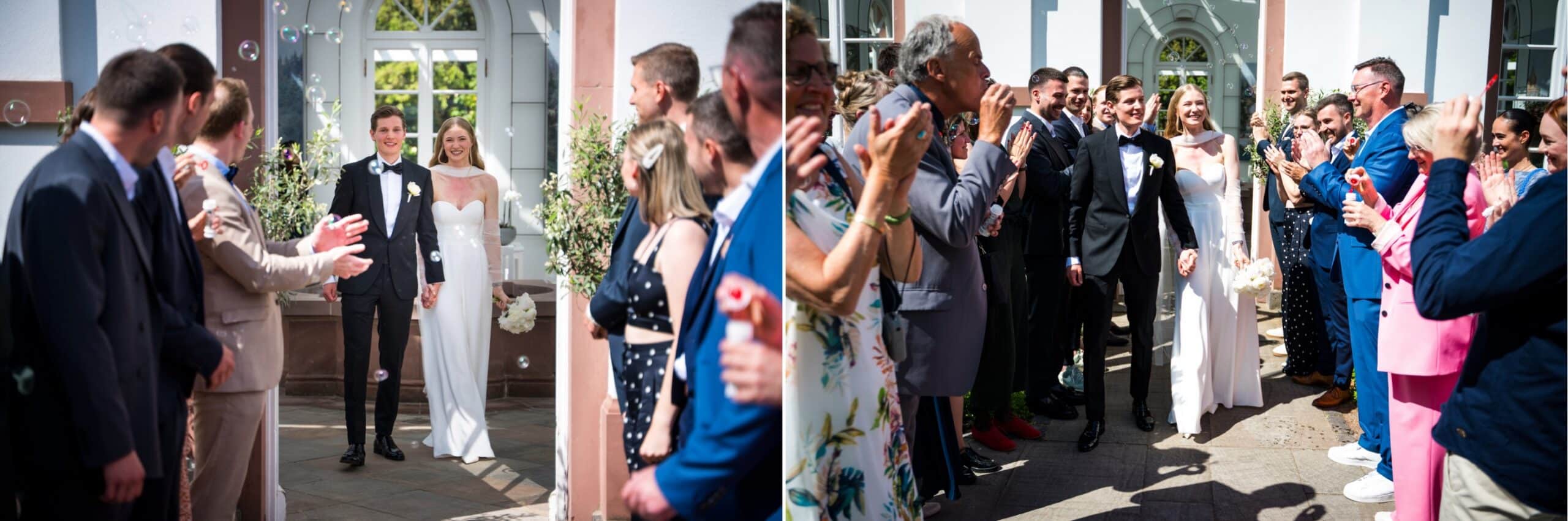 Brautpaar zieht aus dem Haus Rosenbrunn nach der Trauung aus dem Standesamt aus