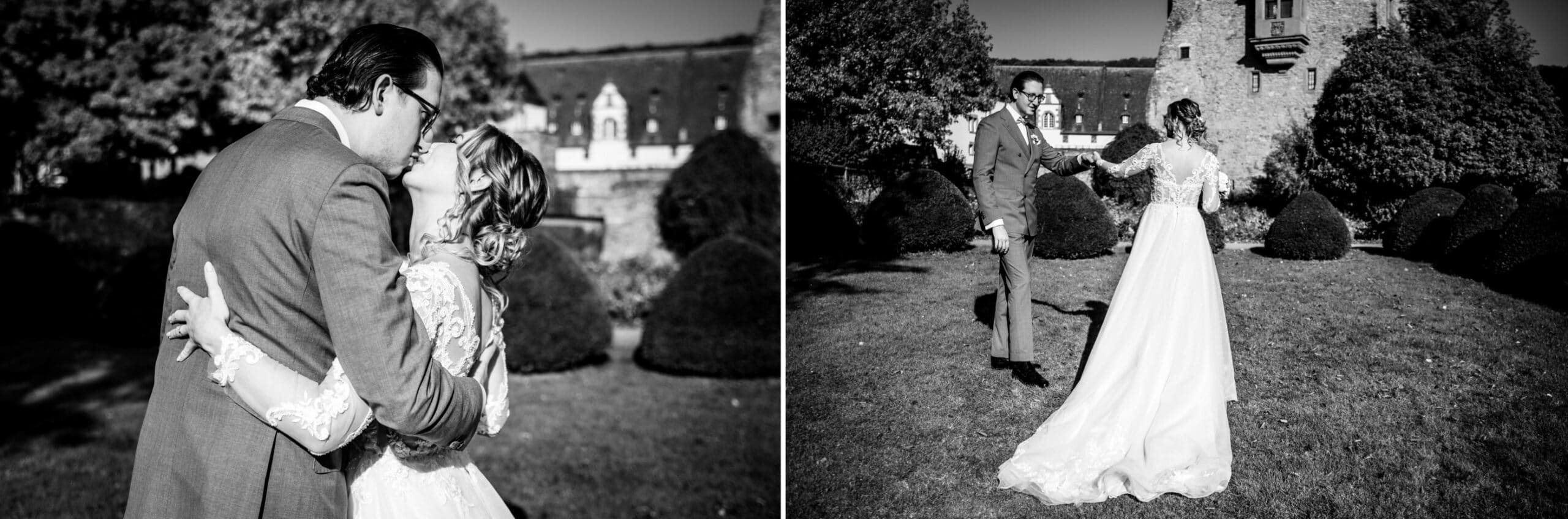 Brautpaar beim First Look Shooting im Park auf Schloss Vollrads